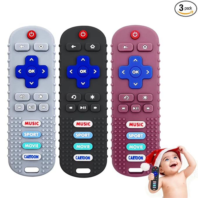 3 Pack Silicone Teething Toys - Teething Remote Control for Baby, BPA Free Baby Chew Toys & Easy to Hold Teether for Babies 6-12 Months, Perfect Birthday and Easter Gifts for Babies