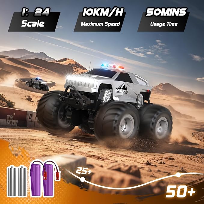 Remote Control Car, All Terrain Remote Control Truck, RC Cars with 360 Degree Spins, Pickup-Style Toy Car with Light, Rechargeable RC Truck for Boys Girl Kids 4-7 8-12 6-8