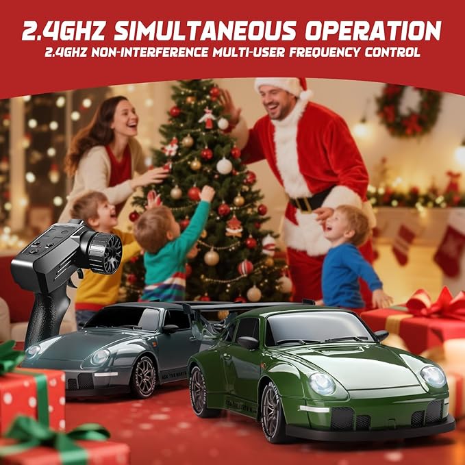 RC Drift Car, 1:24 Scale Remote Control Vehicle with LED Lights, 2.4GHz 20KM/H 4WD High Speed RC Cars, Drifting Tires＆Two Batteries, Racing Sports Toy Idea Gift for Adults Boys Girls and Kids