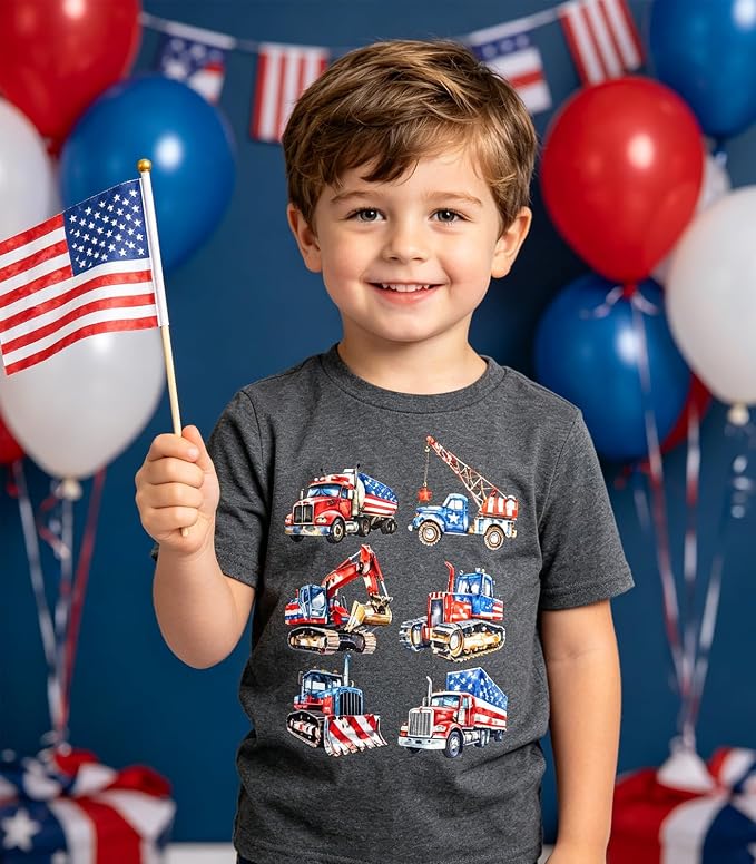 Lovekider Cotton Shirt for 3-6T Boys Truck Dinosaur Toddler Kids T-Shirt Short Sleeve Excavator Construction T-Rex Tee Shirts