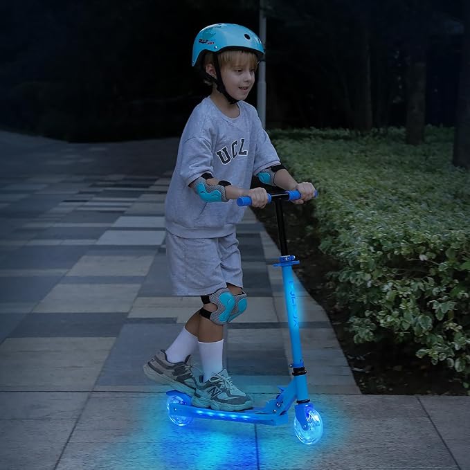 TONBUX Scooters for Kids 5-12, 2 Wheel Scooters with Cool Light Up Stem, Wheels, and Deck, 3 Level Adjustable Height Kick Scooter, Foldable and Lightweight Scooter for Kids 8-12