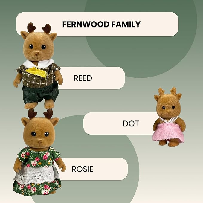 Family Brown Deer Figures — Set of 3 Collectible Flocked Mini Dolls with Removable Clothes, Dollhouse Pretend Play Set for Kids Ages 3+