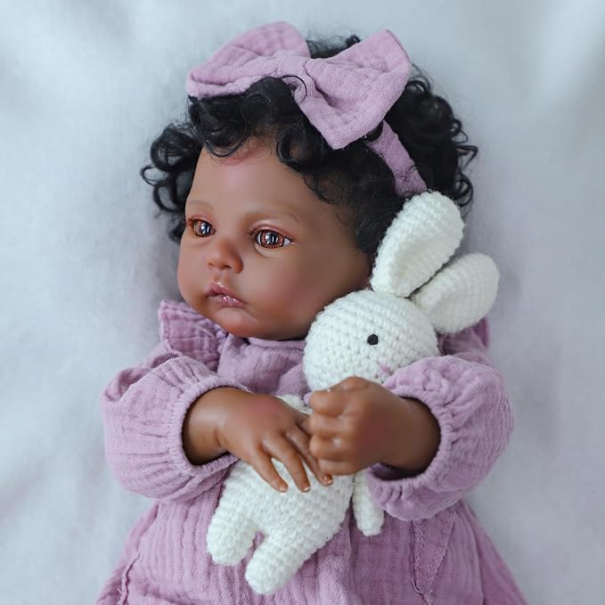 WOOROY Realistic Reborn Baby Dolls Black Girl – 18 Inch African American Newborn Doll, Lifelike Real Life Handcrafted Soft Cloth Body with Accessories Gift Set for Kids Age 3+