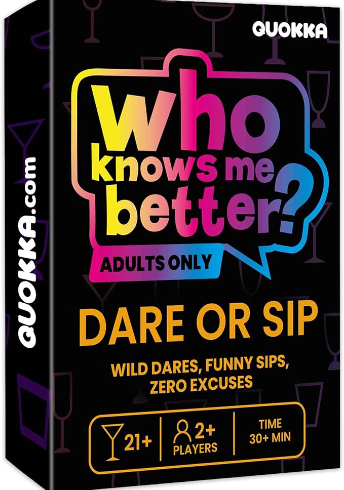 QUOKKA Dare Or Sip Party Card Game – Adults Only Drinking-Style Game with 95 Tasks for Friends, Couples & Games Nights, Bold Challenges & Funny Dares Ages 21+