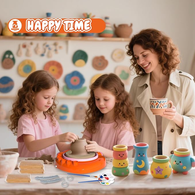 Innofans Pottery Wheel for Kids - Complete Pottery Tools Kit for Beginners, Arts and Crafts for Kids Ages 8-12 with 3 Pack Air Dry Clay, Mini Clay Making Pottery Wheel with Foot Pedal (Octopus)