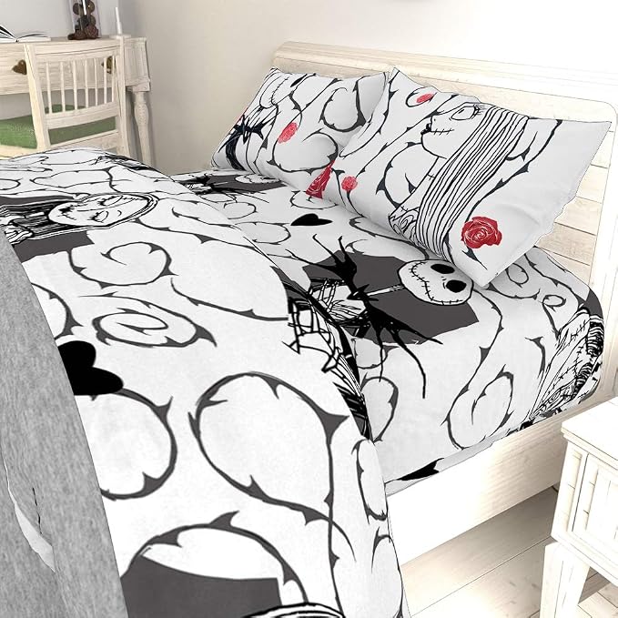 Jay Franco Disney Nightmare Before Christmas Moonlight 7 Piece Full Bed Set - Includes Reversible Comforter & Sheet Set - Features Jack Skellington and Sally - Super Soft Microfiber