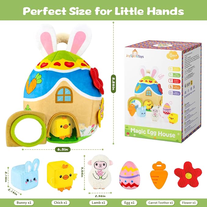 Baby Toys 6-12-18 Months - My First Plush Bunny Burrow with Stuffed Animals, Rattle, Crinkle, Teether, Montessori Sensory Toys for Babies Toddlers 1-3, Baby Block Stacking Toy for Boys Girls Gifts
