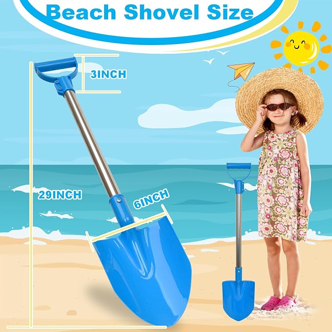Beach Shovels for Kids,3PC 29Inch Beach Sand Shovels Toys for Digging Heavy Duty Stainless Steels with D-Grip Handle Sturdy Scoop Seaside Kids Tool Lightweight Gift Set (28inch)