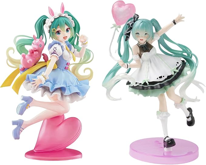 Anime Style Twin-Tail Girl Action Figures Set, 8.27 Inch Cute Dress Collectible Figurines with Display Base, PVC Cartoon Character Statues for Desk Decor Gift (2PCS)