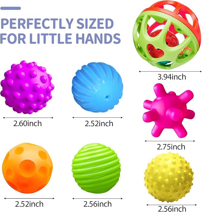 Montessori Toys, 6 PCS Sensory Balls for Toddlers 1-3 | Multiple Colorful Baby Textured Sensory Balls, Teething Toys, Hand Catching, Montessori Toys 6 months, Gifts for Newborn
