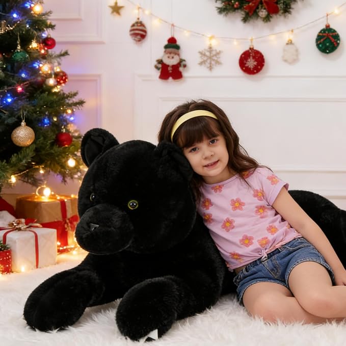MorisMos Giant Black Panther Stuffed Animal Pillow, 30" Extra Large Stuffed Black Panther Toy for Kid & Adult, Realistic Big Safari Animal Jaguar Plush for Christmas Birthday Jungle Party Decor