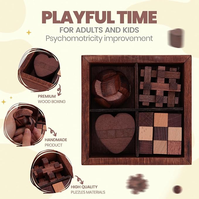 Wooden Brain Teaser Puzzles for Adults Teens - Brain Teaser Puzzles with Wooden Box 3D Puzzle Game Toys for Adults Teens - Unlock Interlocking Wooden Puzzle Adults Teens IQ Education Smart Toys