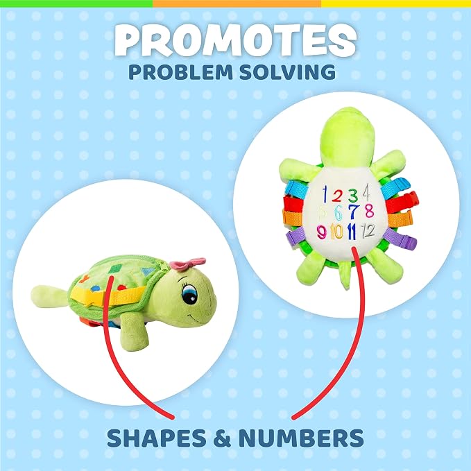 Buckle Toys - Belle Turtle - Learning Activity - Develop Motor Skills and Problem Solving - Counting and Color Recognition - Airplane Travel Essentials - Kids Stuffed Animal
