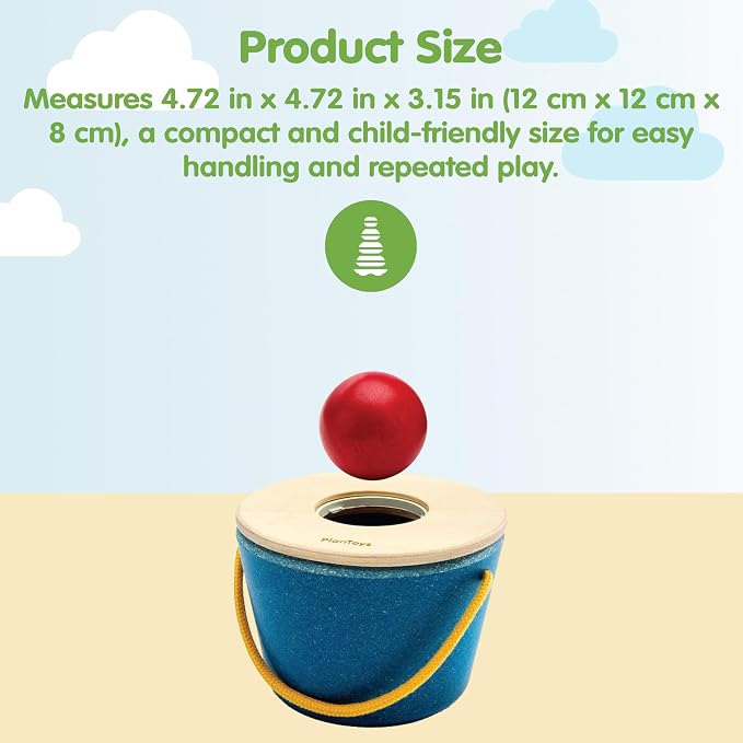 PlanToys® Pop 'N' Drop Bucket | Wooden Object Permanence Toy for Babies 6M+ | Montessori Interactive Ball Dropping Toy with Lid | Develops Hand-Eye Coordination, Motor Skills & Cause-&-Effect Learning