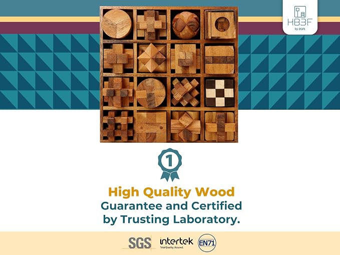 BSIRI 16 in 1 Wooden Brain Teaser Puzzles for Adults and Seniors Interlocking 3D Mini Wood Mind Games Hand Puzzle Teasers Set Toys Coffee Table Games Gift
