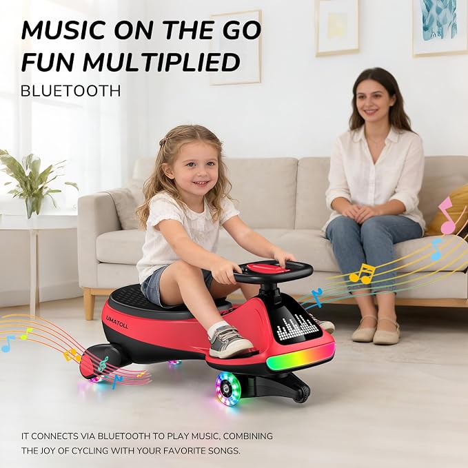 Umatoll 12V Electric Wiggle Car for Kids with Pedal, Display, Rechargeable Battery, LED Light, Bluetooth, Light-Up Wheels, Anti-Rollover, 2 Speeds, Ride on Toys, Birthday Gifts for Age 3+, 150Lbs