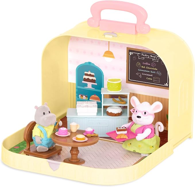 Li'l Woodzeez – Pastry Shop Playset – Compact Travel Suitcase Dollhouse – Furniture & Accessories Included for Pretend Play – Kid's Toy 3+ Years