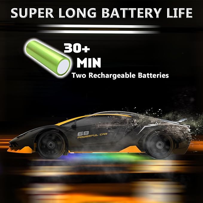 RC Drift Car 1:24 Remote Control Car 4WD 15KM/H High Speed Racing Sport Car with LED Lights RC Cars Toy for Kids Boys Girls Adults Gifts Birthday Christmas Rechargeable Batteries (Black-1)
