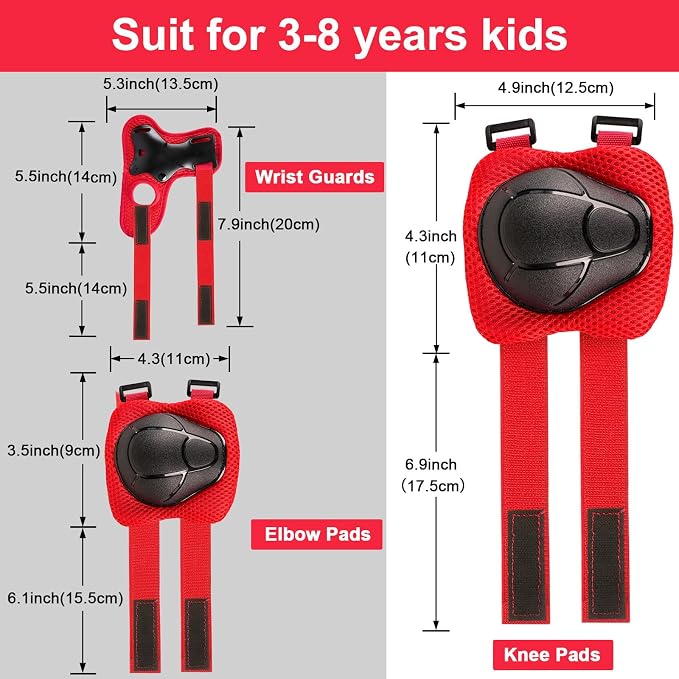 Kids/Youth Knee Pads and Elbow Pads Set with Wrist Guard 3 in 1 Kids Protective Gear Set for 3-14 Years for Skateboarding, Skiing, Cycling, BMX Biking, Running, Scooter