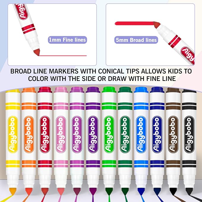 Aigybobo 336 Count Washable Markers Bulk, 12 Assorted Colors, Broad Line Conical Tip Coloring Marker for Kids, Markers Bulk Pack for Classroom, School Art Supplies & Back to School Supplies