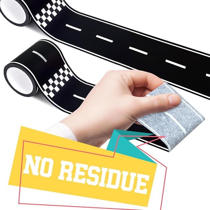 WNINK 2 Rolls Roadway Tape Road Tape, Kids Race Car Stickers, Race Car Track Decorations, 2.4 Inch Wide, 2 X 33 FT Long, Easy Tear, No Residue for Kids Birthday Racing Party Decoration