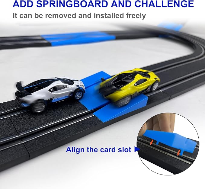 AGM MASETCH High Speed Series Tram Dual Track Set, Track with 4 Vehicles Official Licensed Slot Car Racing, Battery or Electric Car Track, Comes with 2 Hand Controls and Track Parts and a Lap Counter.