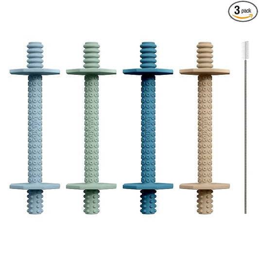 Silicone Baby Teethers 0-6 Months, Textured Baby Teething Toys 3-6 Months, Toddler Molar Teething Relief Sticks, Freezable Chew Straws for Babies 6-12 Month Girl Boy Infant (Winter)