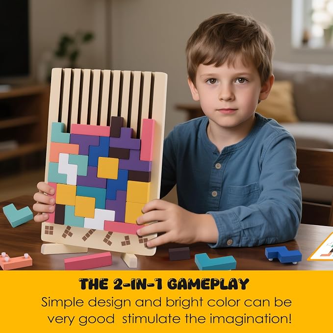 Wooden Stacking Puzzle Toy, 3D Russian Block Puzzle Jigsaw,Montessori Educational Board Game Gift for Boys and Girls, Stacking Blocks Toys for Family Brain Teaser Activity