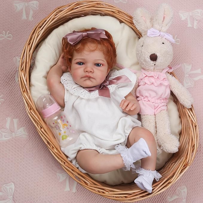 WOOROY Realistic Reborn Baby Dolls Girl- 20 Inch Lifelike Newborn Dolls with Red Hair and Open Eyes, Weighted Cloth Body Real Life Baby Doll with Accessories and Gift Box for Kids 3+