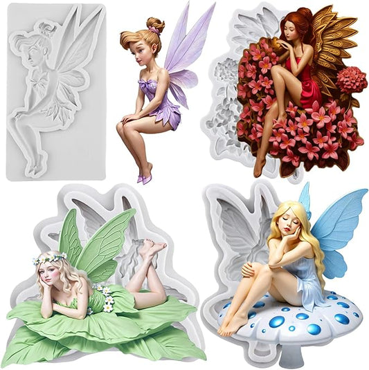Flower Fairy Silicone Molds Butterfly Fairy Angel Polymer Clay Mold for DIY Craft Epoxy Resin Casting Air Dry Polymer Clay Jewelry Making Crafts Tools Set of 4