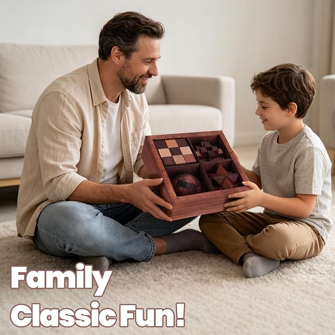 Wooden Brain Teaser Puzzles for Adults Teens - Brain Teaser Puzzles with Wooden Box 3D Puzzle Game Toys for Adults Teens - Unlock Interlocking Puzzle Adults Teens IQ Education Smart Toys