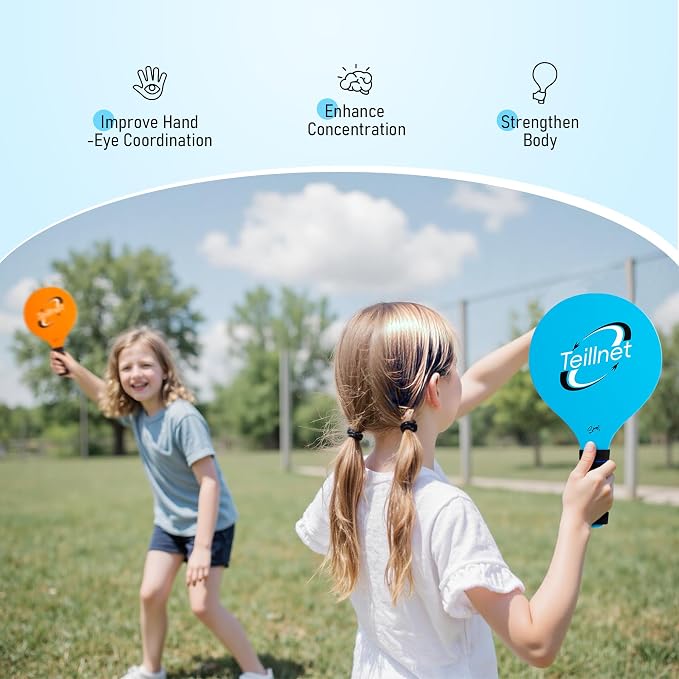 TEILLNET Beach Paddle Ball Set, Family Games for Kids and Adults, Badminton Set with 4 Rackets, Indoor Outdoor Sports Toys Lawn Camping Backyards Yard Games Summer Gifts for Boys Girls
