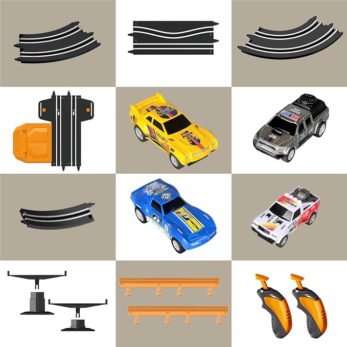 Slot Car Race Track with 4 High-Speed Racing Cars Battery or Electric Race Car Toy for Kids Boys, Dual Racing Game 2 Hand Controllers Toys for Girls Children Age 6,7,8-12 Years Old