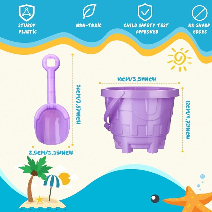 Sosation Sand Buckets Bulk for Kids Summer Sand Buckets and Shovels for Kids 5.5 Inch Plastic Beach Pails Toys for Girls Boys Gift Party Favor, 5 Assorted Colors(Bright Color,60 Pcs)