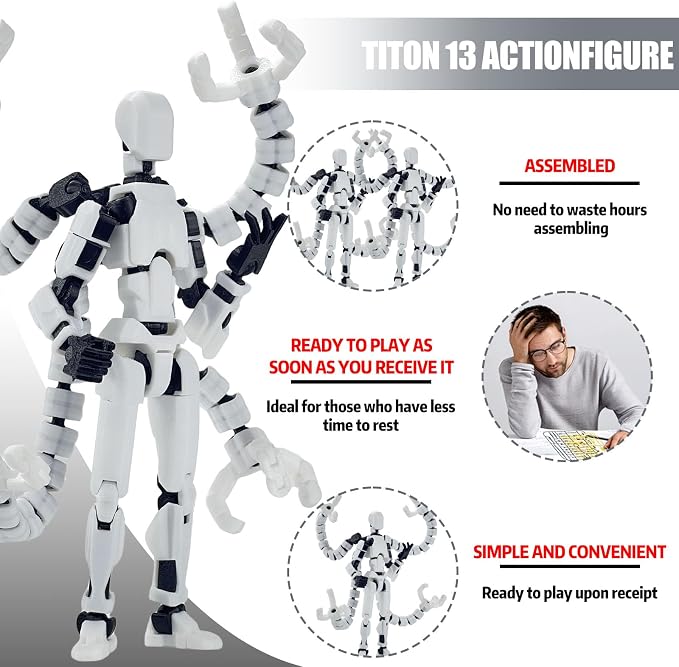 T13 Already Assembled Action Figure Accessories,T13 Multi-Jointed Movable,for Collectors Desktop Decorations t-13 Movability 3D Printed Toys (White, 5.5inch)