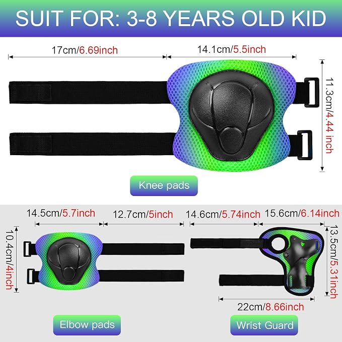 Wemfg Kids Protective Gear Set Knee Pads for Kids 3-14 Years Toddler Knee and Elbow Pads with Wrist Guards 3 in 1 for Skating Cycling Bike Rollerblading Scooter