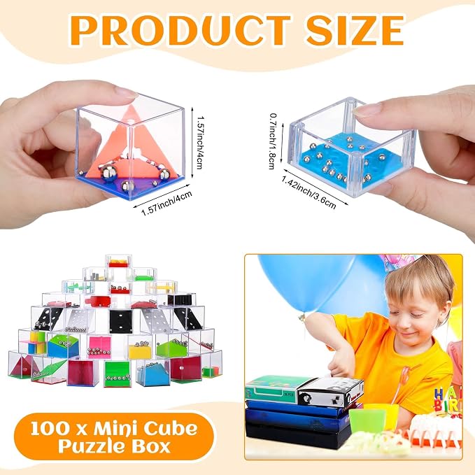 RoundFunny 100 Pcs Brain Teaser Puzzle Cubes Mini Puzzle Party Favor Mini Games Cubes Box Bulk for Kids Stocking Goodie Bag Stuffers for Maze Games Classroom Prizes Gifts