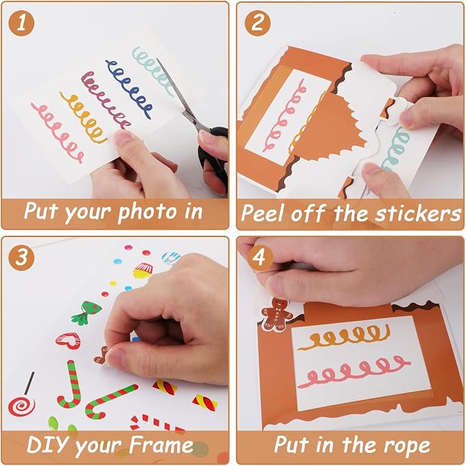 chiazllta 30 Packs Christmas Picture Frame Craft Kits for, Xmas DIY Gingerbread Candy Craft Holiday Art Favor Home Class Game Activities for