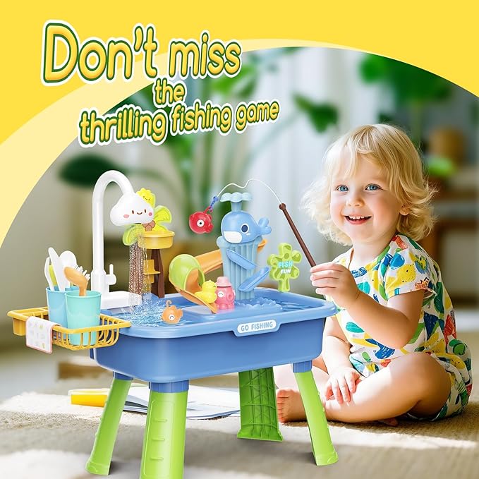 Upgraded Water Table for Toddlers 1-3 with Electric Water Pump, Sand and Water Table for Kids Ages 4-6, Play Sink with Running Water, Summer Water Toy & Sensory Table