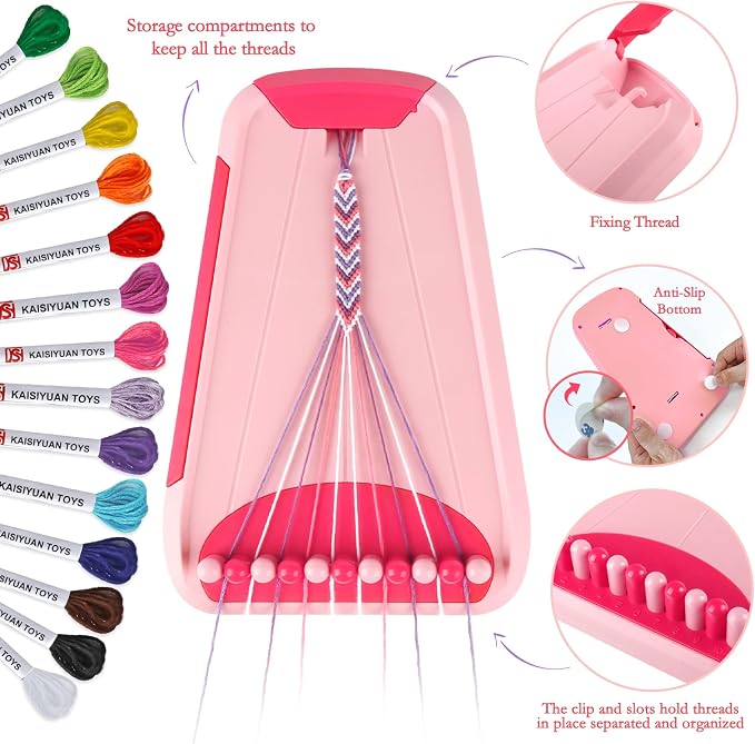 Rdfmy Friendship Bracelet Making Kit for Girls — DIY String Bracelet Maker with Letter Beads, Arts and Crafts Jewelry Kit for Kids Ages 6-12, Birthday Summer Camp Gifts for Teens Pink with Red