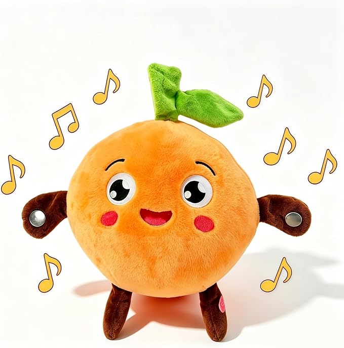Soft Plush Musical Sensory Toy, Interactive Plush Toy with Sounds, Skin Touch Activated Sound Doll, Dual Mode Educational Toy, Fruit Style Gift for Baby Kids Boys Girls All Ages (Orange)