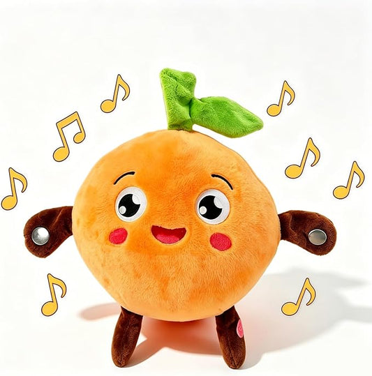 Soft Plush Musical Sensory Toy, Interactive Plush Toy with Sounds, Skin Touch Activated Sound Doll, Dual Mode Educational Toy, Fruit Style Gift for Baby Kids Boys Girls All Ages (Orange)