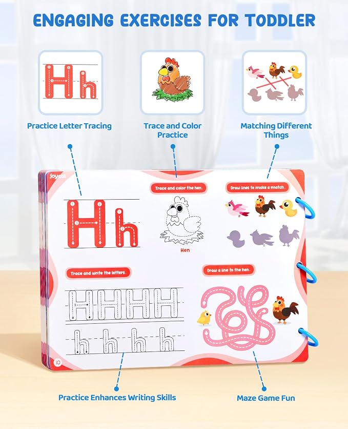 JoyCat Preschool Learning Activities 48 Reusable Pages, Handwriting Practice for Kids Toddlers, Tracing Letter Number Workbooks, Educational Autism Busy Book, Learning Gift Toys for 3 4 5 Year Olds