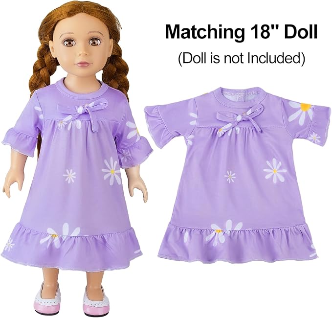 MHJY Matching Girls & Doll Nightgowns Vintage Short Sleeve Sleepwear Pajamas Dress for Girls and 18" Girl Doll