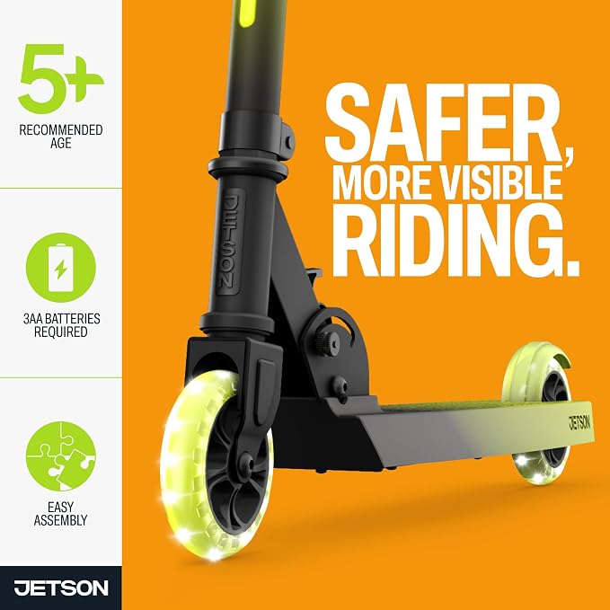 Jetson Juno 2-Wheel Light-Up Kick Scooter, Portable Folding Scooter for Kids with Light-Up 4-Inch Wheels, Adjustable Handlebar Height, Ages 5+