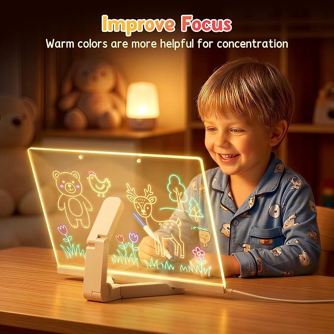 Girl Gifts Boy Gifts - Warm Led Drawing Board for Kids, 17" Flicker-Free Led Note Board with Upgrade Bracket, Soft Light Board with 12 Markers, Holiday Gifts for Kids Ages 3-12