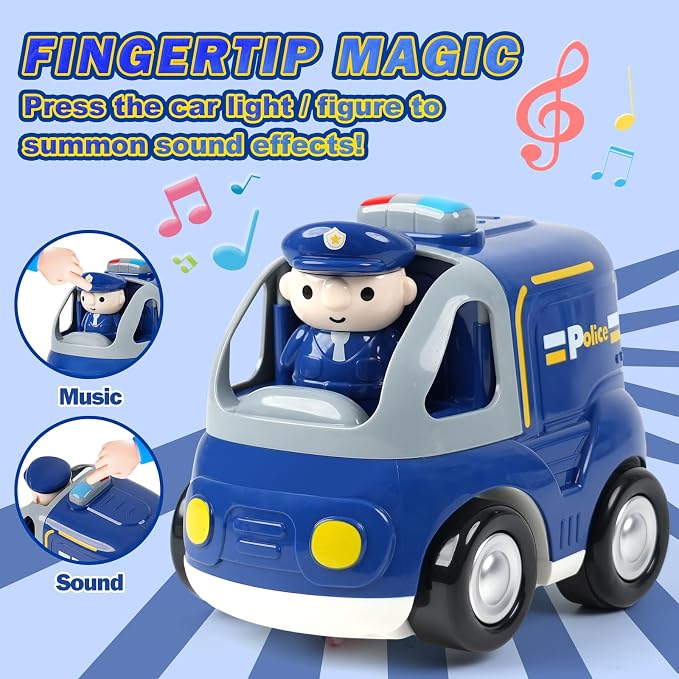 Remote Control Car for Toddlers - Birthday Gifts for Boys and Kids Ages 18+ Months, 2 3 4 5 Years, 2.4GHz RC Interactive Cartoon Police Car with Lights, Sounds & Music