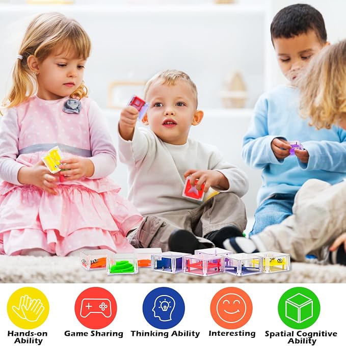 GOLDGE 24 Pcs Balance IQ Maze Game Toy Set - Mini 3D Brain Maze Puzzle Cubes in a Box. Fun Party Favor Games and Ideal Prizes for Kids and Adults