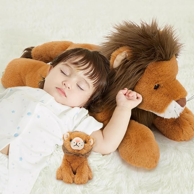 MaoGoLan 4Pcs Lion Stuffed Animal with Babies, 19.6'' Stuffed Lion Plush Toy, Cute Lion Family Set, Soft Snuggly Pillow Plushie Decor, Charming Christmas Birthday Gifts for Kids Boys Girls