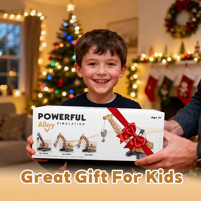 Metal ABS Crane Toy, Diecast Construction Vehicle with Movable Boom and Hook, Construction Toy Truck for Kids Boys Age 3+ Christmas Birthday Gift